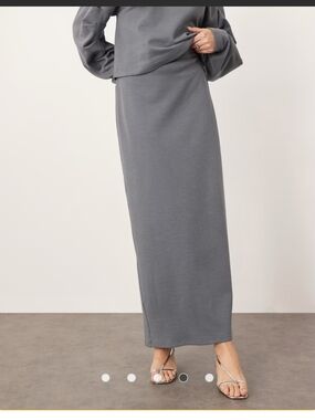 ASOS ARRANGE textured jersey column maxi skirt in charcoal  NEW LARGE